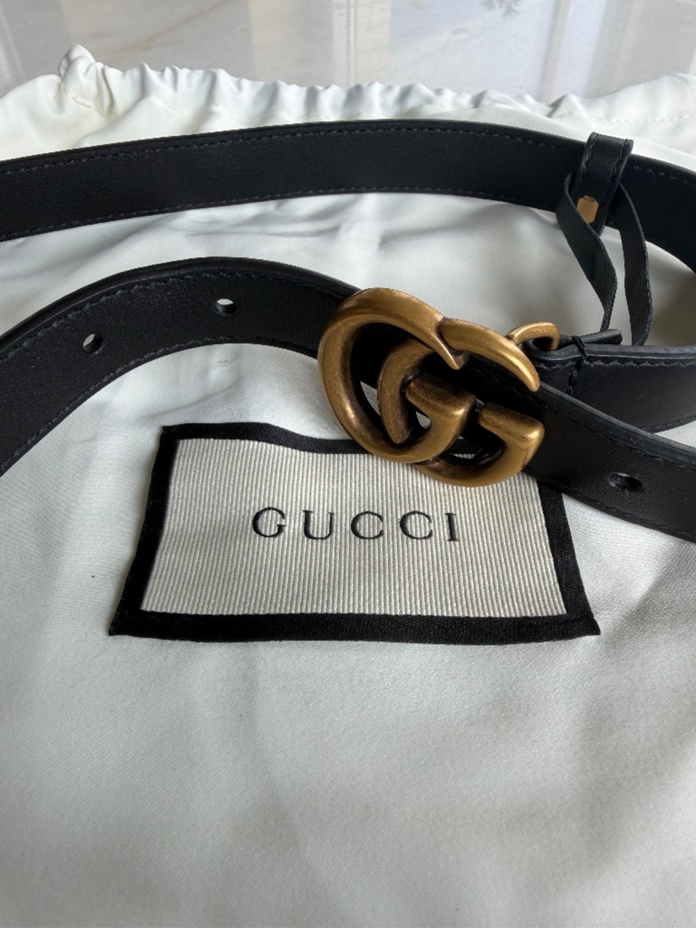 Gucci Black Leather Belt with Gold Double G Buckle